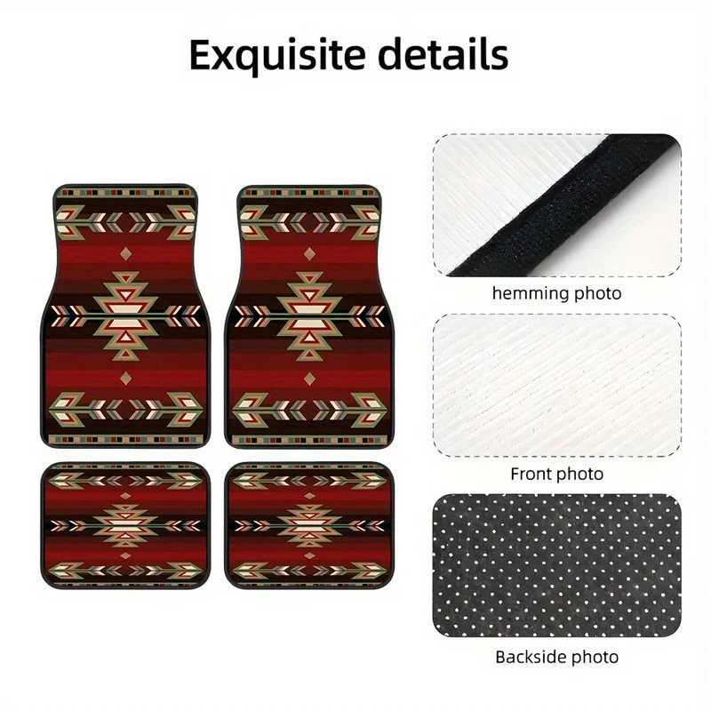 4pcs, Bohemian Style Pattern Car Rubber Mats, Universal Anti-slip Carpet, Easy To Clean, Pet-friendly Car Accessories, Synthetic