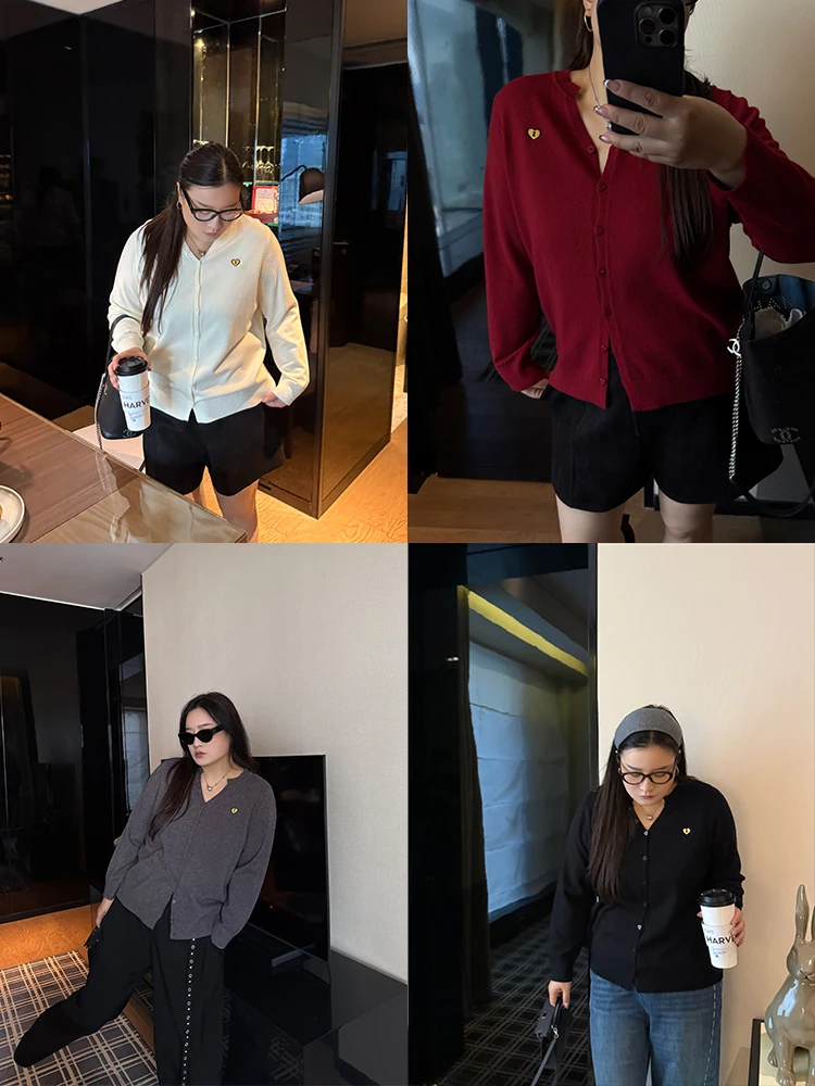 

Женский кардиган большого размера с вышивкой «Любовь», на одной пуговице, теплый, повседневный, с V-образным вырезом, длинными рукавами, свободного кроя