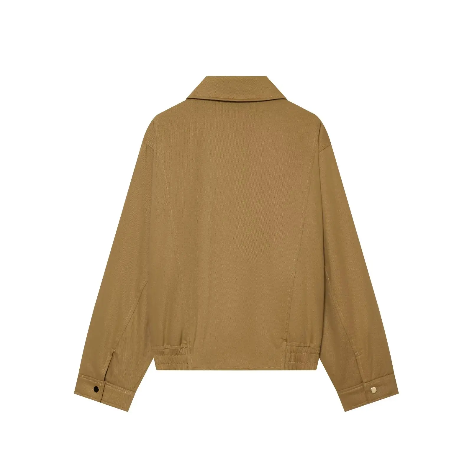 BSAY 2026 New Women Lapel Collar Quilted Padded Jacket Snap Button Flap Pockets Elastic Hem Loose Long Sleeve Short Cotton Coat