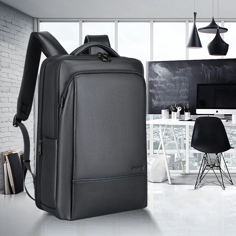 Backpack Men's soft leather business leisure backpack Large capacity student schoolbag computer travel bag