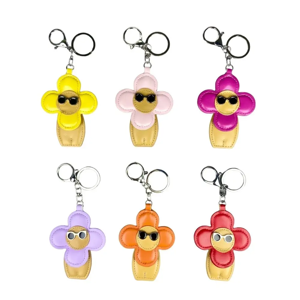 Handmade Stylish PU Leather Keychain Bag Charm - Soft & Comfortable Flower Girl Design, Trendy Sunglasses & Beach Vibe.
