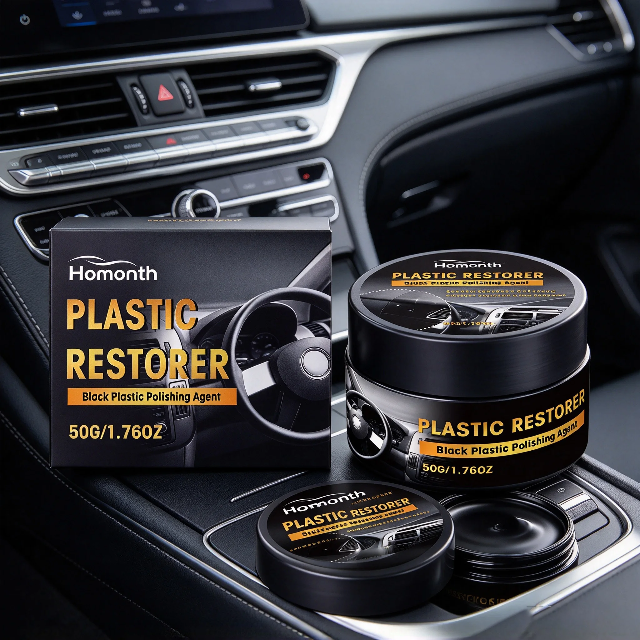 Homonth Car Interior Polishing Paste Repairing Scratch Removal Yellowing Black Gloss Restoring Plastic Leather Refurbish Cream