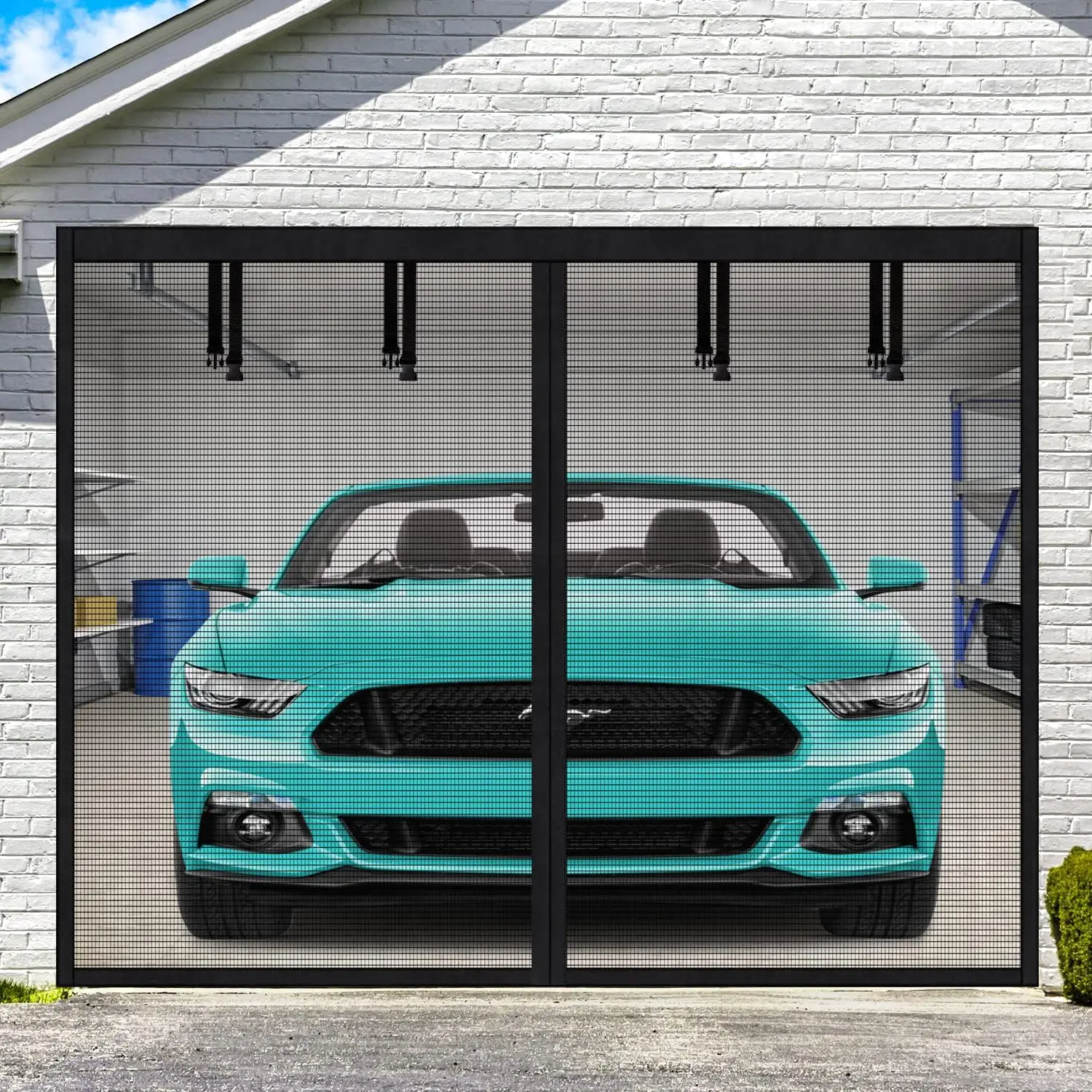 Single Garage Door Screen Kit,    8x7Ft Magnetic Mesh Screen for Garage Opening 1 Car, Garage Net Cover, Sturdy Fiberglass Ma