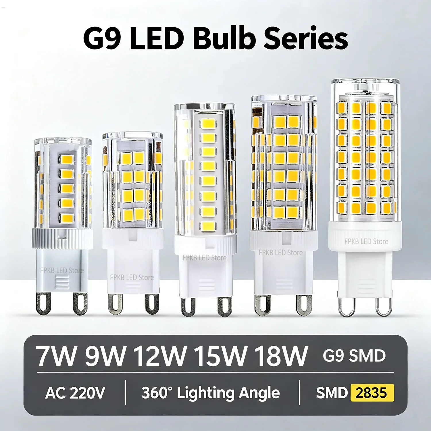 Lâmpada LED G9 7W 9W 12W 15W 18W AC 220V, Bulbo LED SMD 2835, Substitui Lâmpada Halógena de 30/40W, Luz para Casa, Lâmpada Tipo Milho