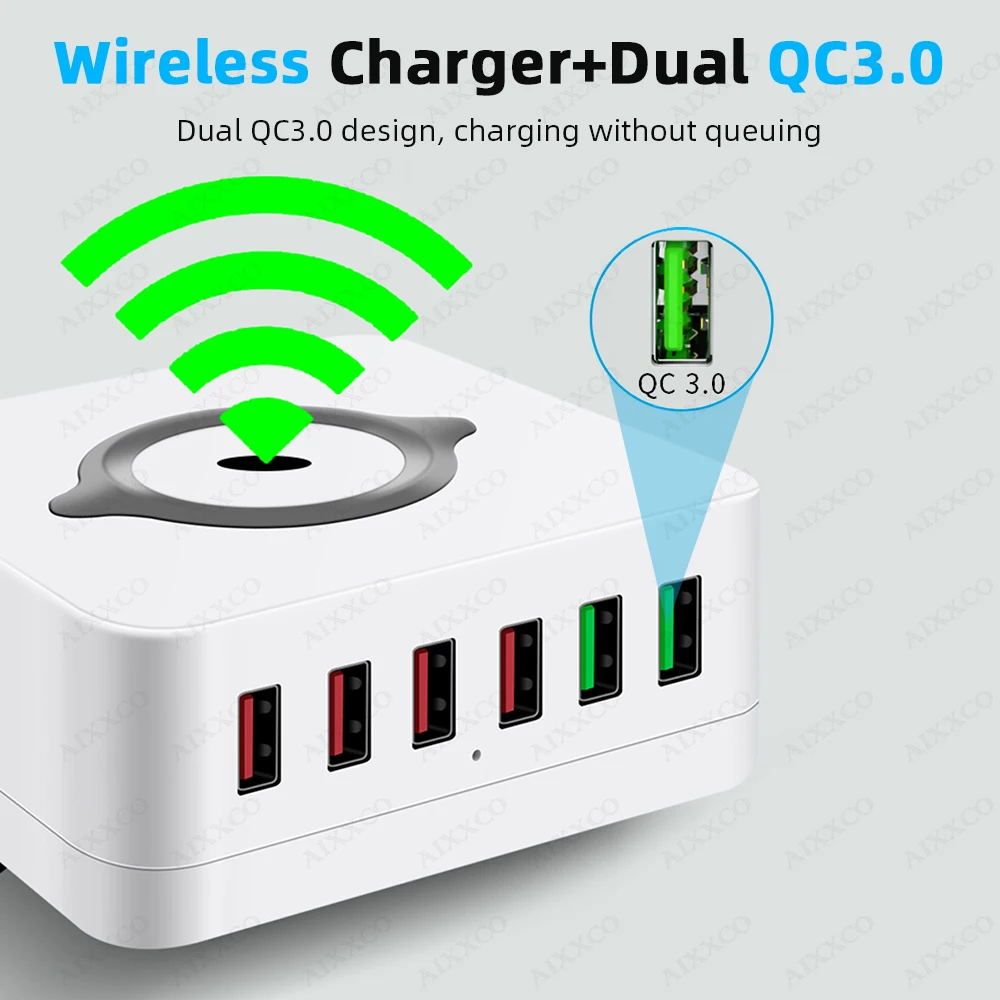 Imagem -03 - Port 72w Quick Charge 3.0 Usb Carregador Adaptador Carregador sem Fio Charging Station Phone Charger 6