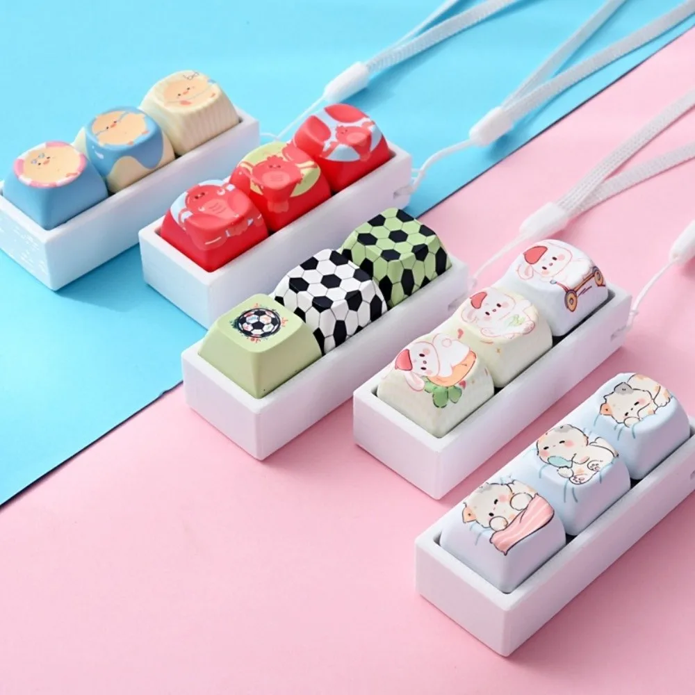 Cartoon Cat Keycap Fidget Keychain Ice Blue Gradient 3 Keys Button Keycap Keychain Mechanical Three-button