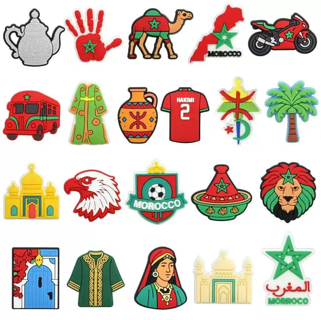 21Pcs Morocco Lion Coconut Tree Camel Motorcycle PVC Garden Shoe Charms Accessories Sandals Buckle Decorations Birthday Gift