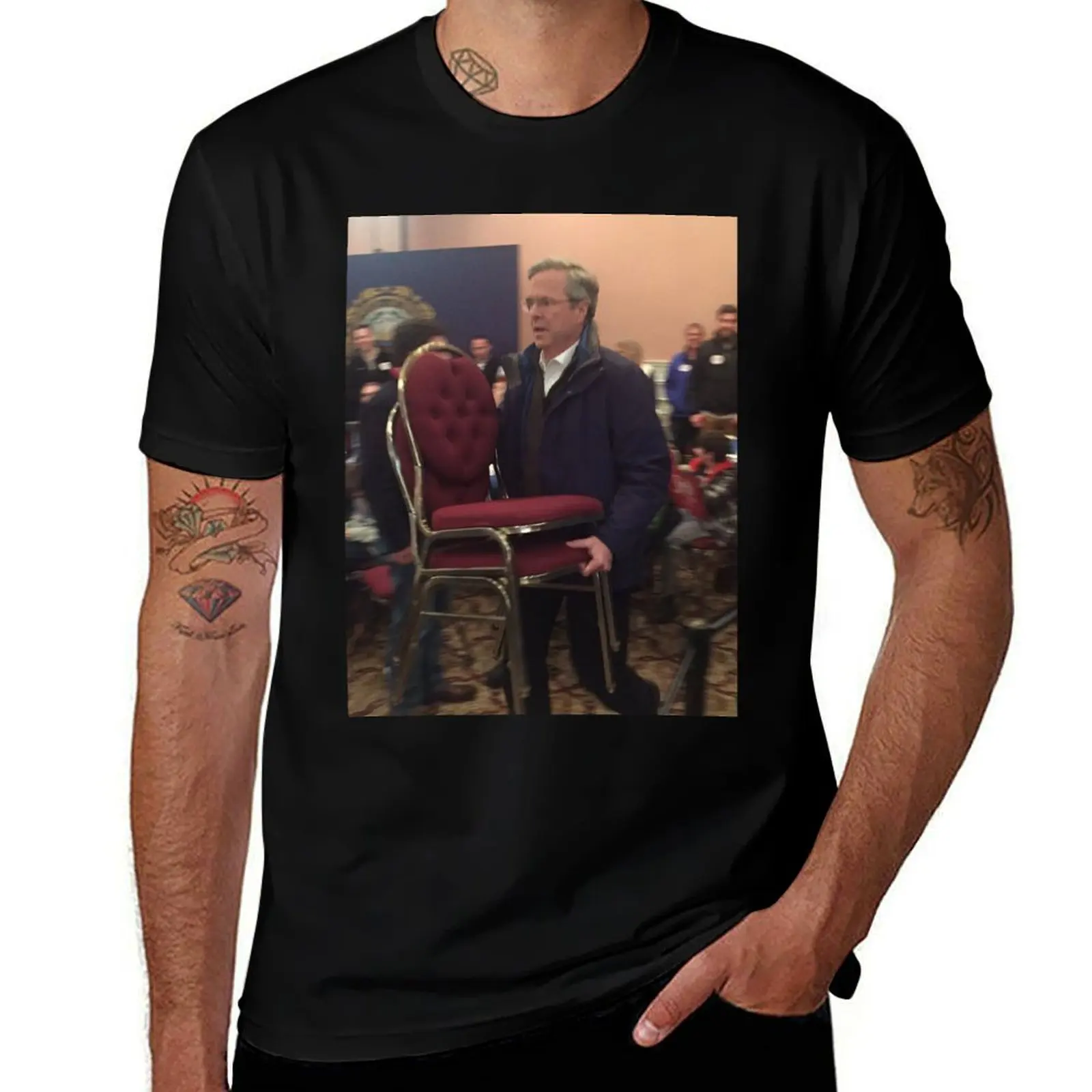 Jeb Bush Running With Chairs T-Shirt t shirts for man slim fit T-Shirt