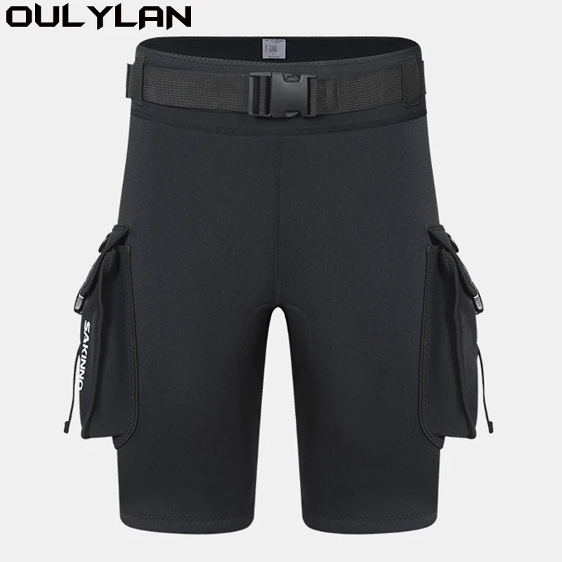 Oulylan Men's 3mm Neoprene Scuba Diving Shorts with Pocket Tech Shorts Wetsuits Spearfishing Surfing Canoeing Kayaking Shorts