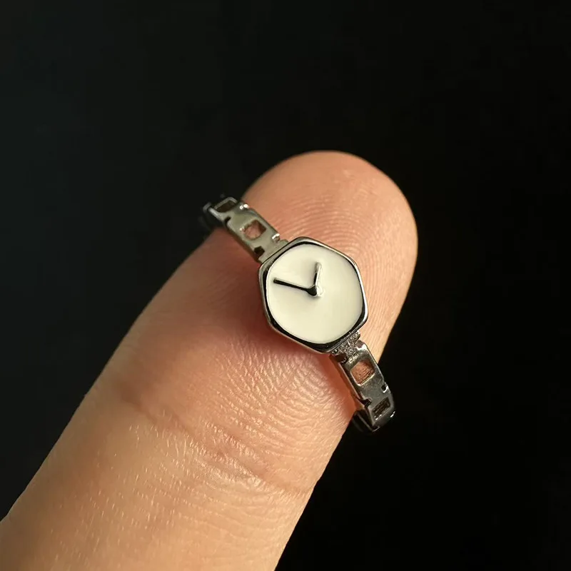 Reverse Clock Ring Niche Unique Design Watch Chain Open Ring Adjustable Slim Hand Epoxy Resin Ring For Women