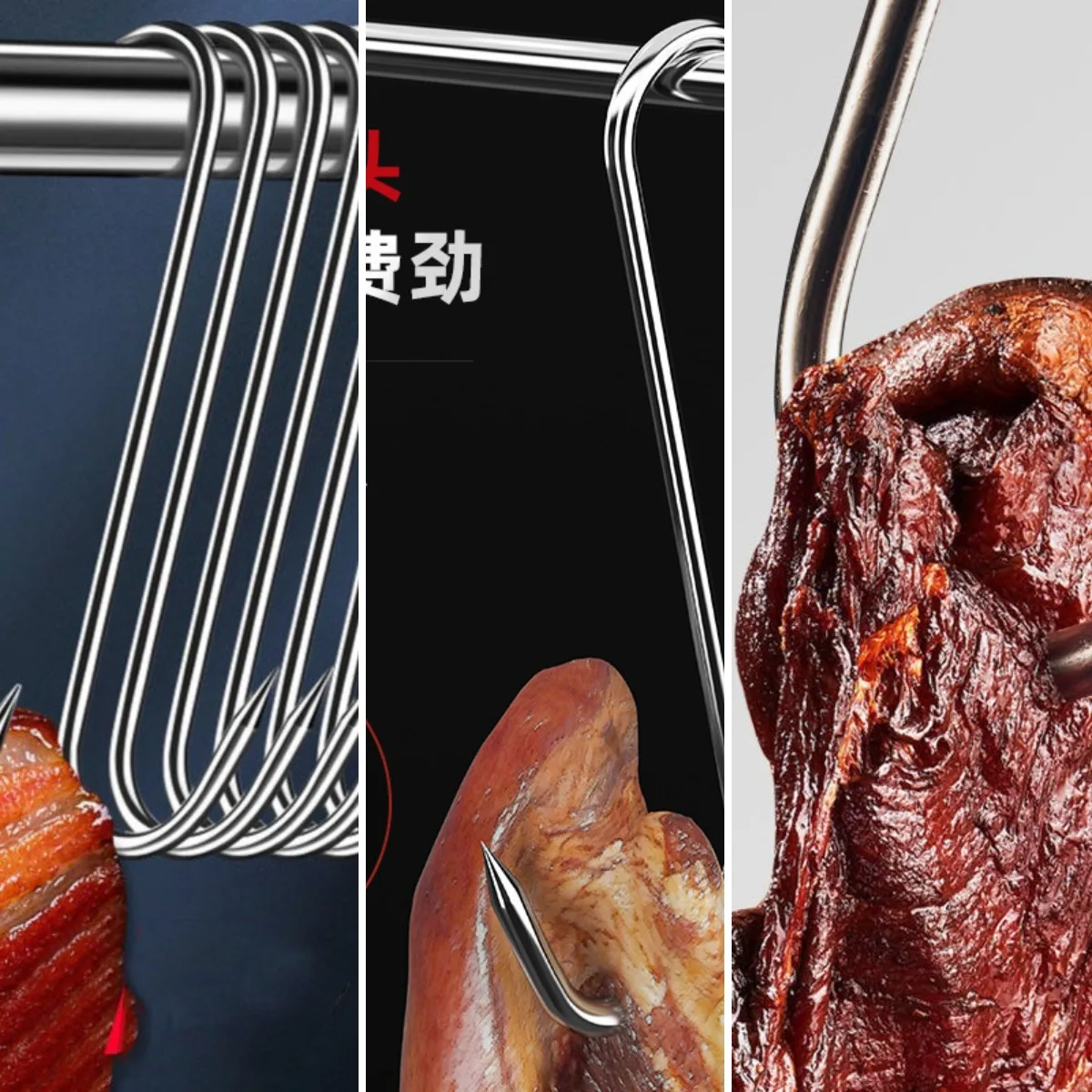 Stainless steel S shaped hanging hook for meat fish sausages poultry roasting durable 2.6 mm thickness 13 cm length silver finis