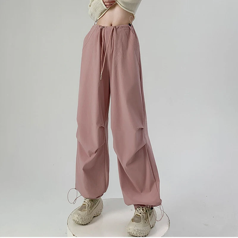 Women's workwear sports pants, high waist, wide leg straight leg, outdoor hiking and leisure leg binding