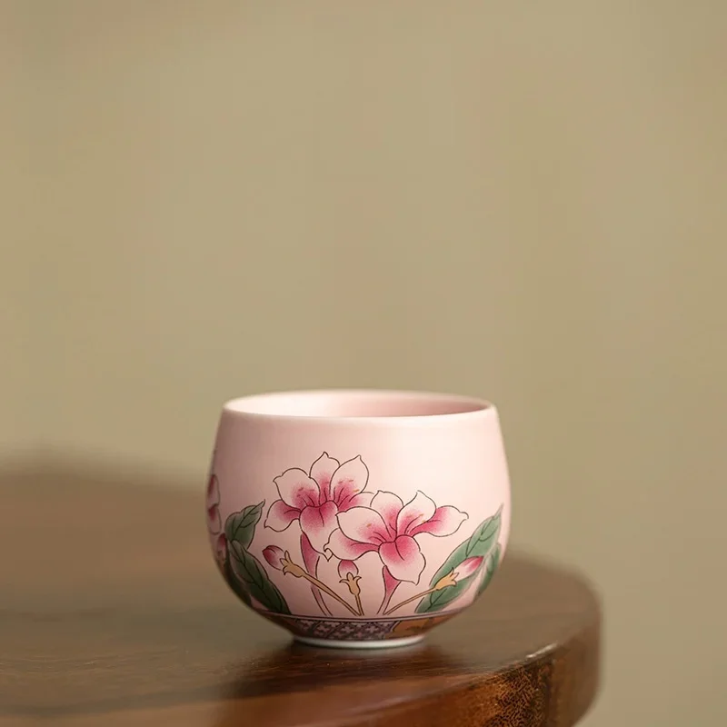 2PCS 80ml Pink Lotus Teacup Ceramic Exquisite Tea Cup Tasting Cup Chinese Style Ceramic Tea Cup Lady Set Ceremony