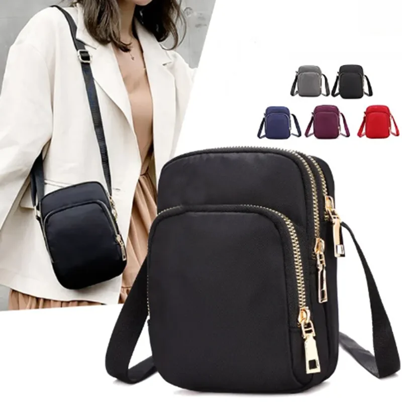 New Women Mobile Phone Purse Crossbody Bags Fashion Ladies Shoulder Bag 3 Layer Waterproof Oxford Small Wallet