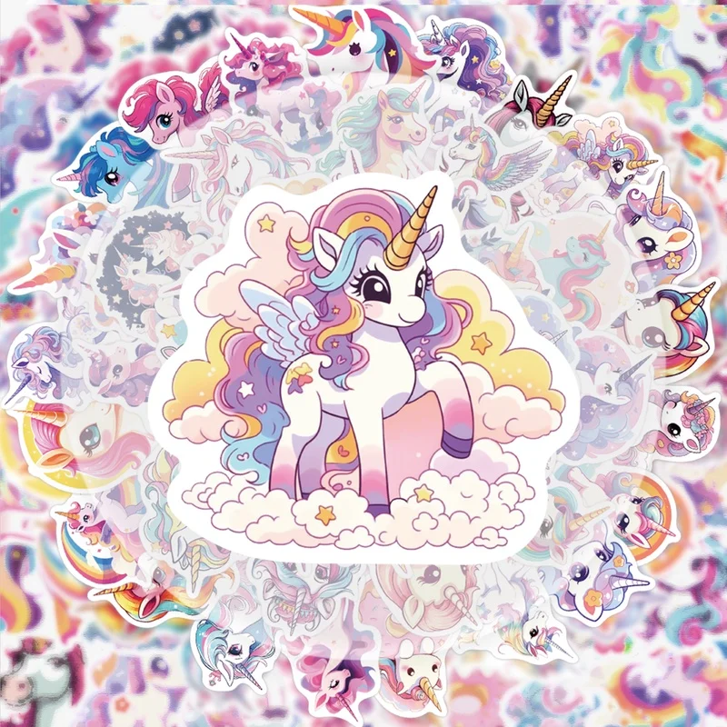 50 Unicorn Stickers, Vibrant Sticker Decals, Multiple Styles Without Duplication, Suitable for Water Bottles, Laptops, Suitcases, Skateboards, Guitars, Party Decorations