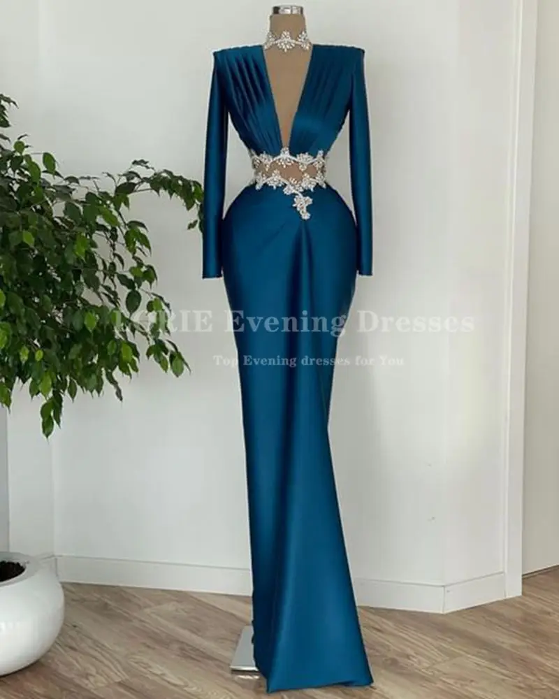 Lorie Robe de Bal de Forme Sirène pour Femme, Tenue de Princesse Sexy avec Cristaux et Manches Longues pour Occasions Spéciales 2022