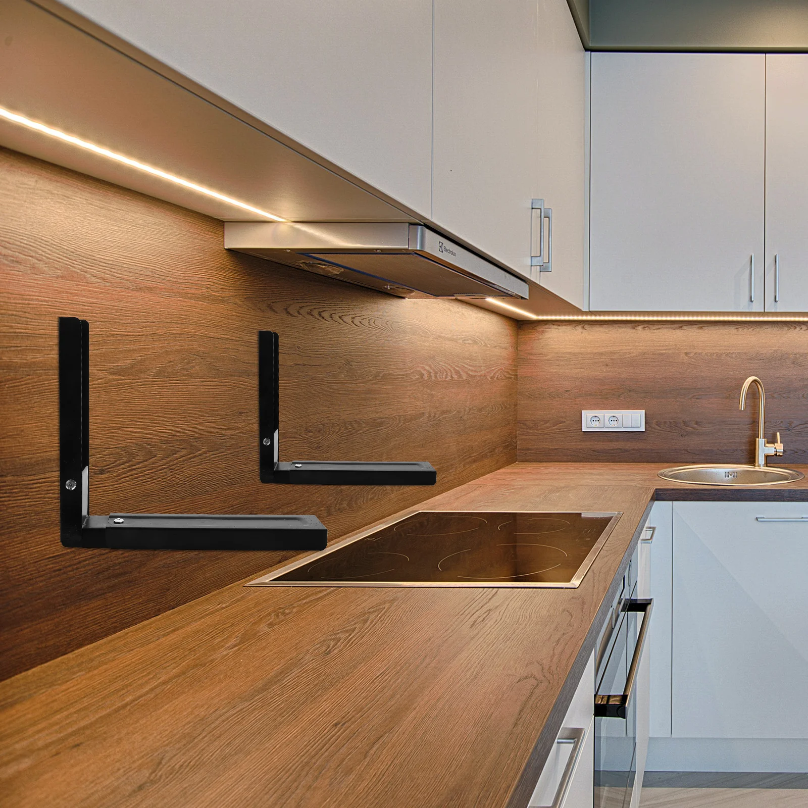 Staffa per microonde montata a parete da 2 pezzi Nero 17,52x9,45x1,81 pollici Elettrodomestici salvaspazio da cucina resistenti in acciaio inossidabile