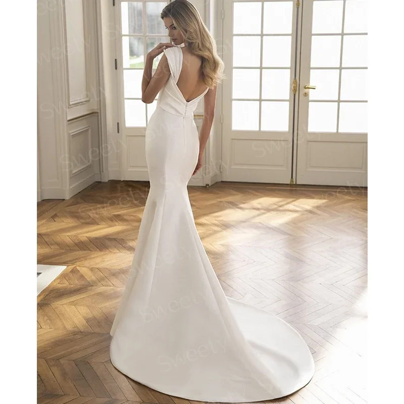 Vestido De Novia desmontable 2 en 1, elegante plisado con hendidura, línea A, satén, sirena, sin mangas, cuello cuadrado, Vestido De Novia