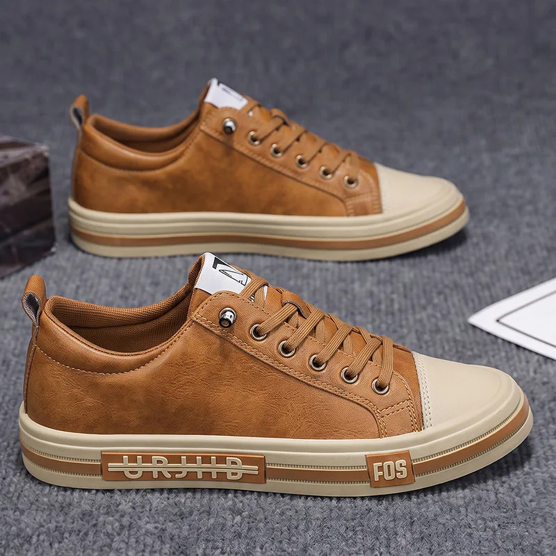 Men's Casual Microfiber Leather Casual Shoes Spring and Autumn Lace-Up Comfortable Slip-On Hiking Shoes Men's Leather Panel Shoe