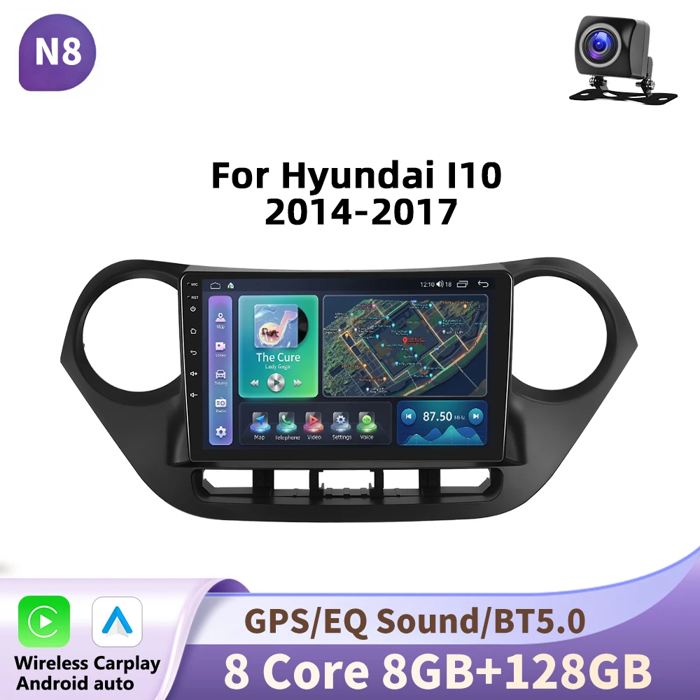 Podofo autoradio voor Hyundai I10 2014-2017 draadloze Carplay Android Auto multimediaspeler 2 Din - afbeelding 1
