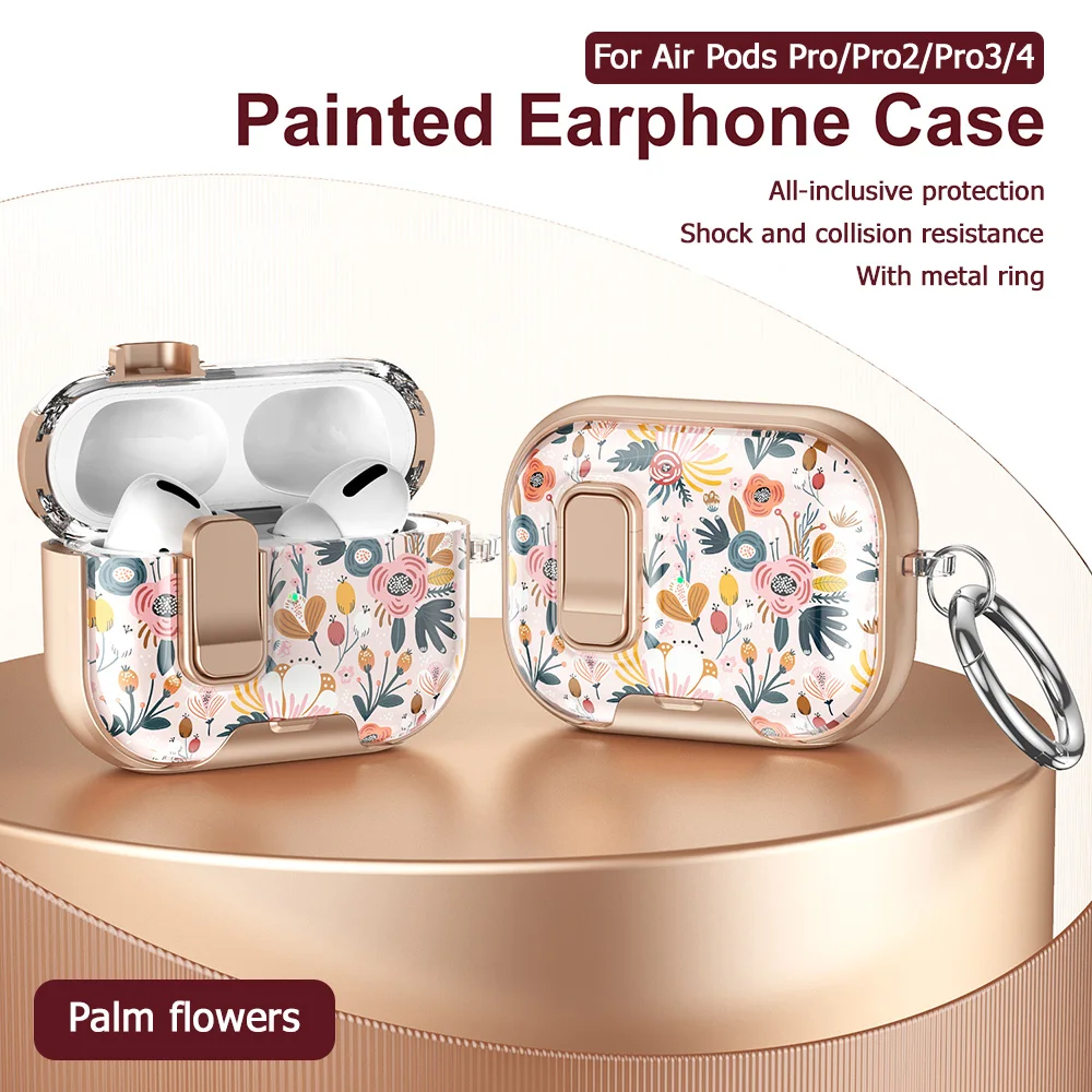 

Flower Case For AirPods Pro 3 Headphone Cover Security Lock Earphone Coque For AirPods Pro 2 Funda airpod4 Case With Holder Hook