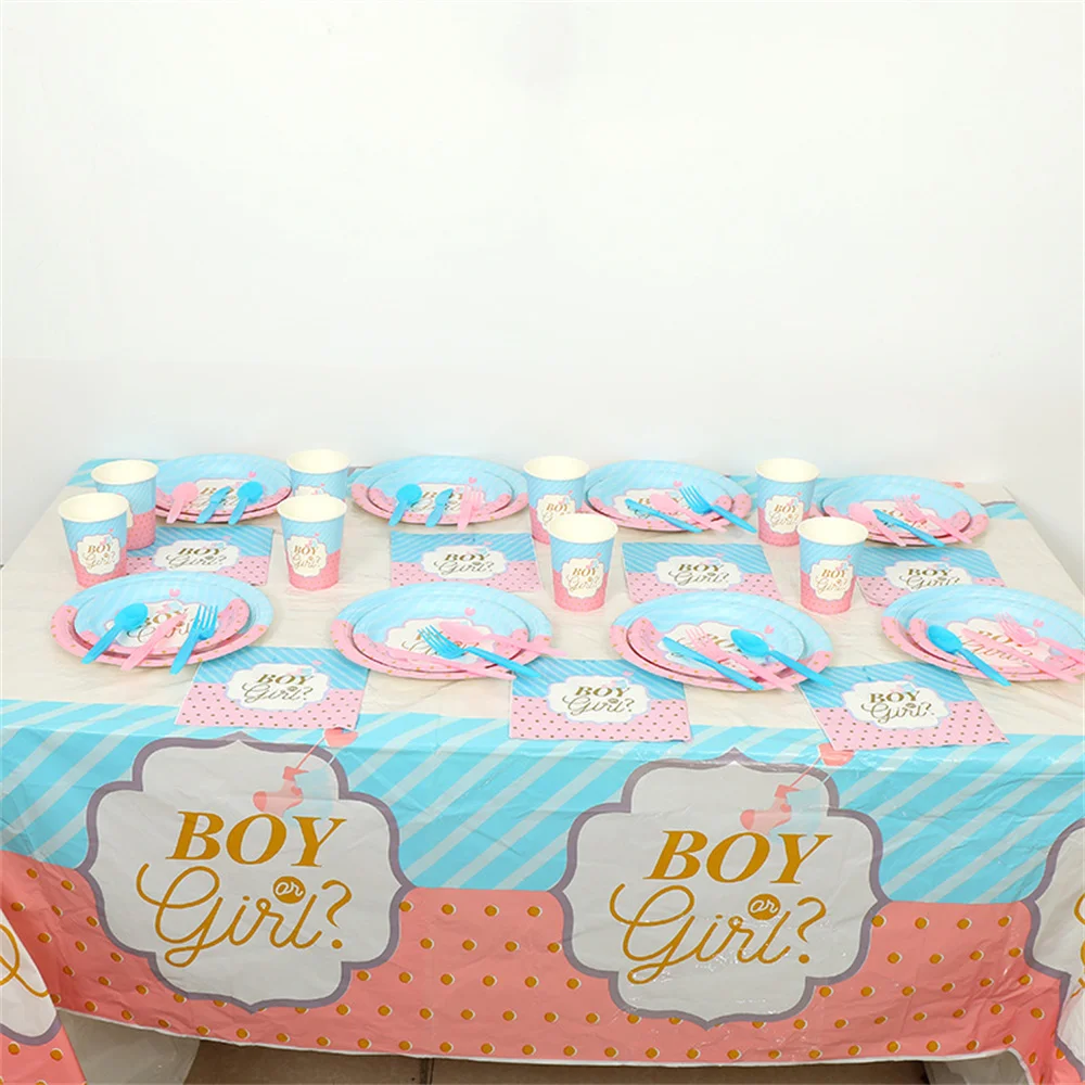 Set di stoviglie usa e getta per ragazzo o ragazza piatto di carta tazza rosa blu Gender Reveal Baby Shower decorazioni per feste Banner tovaglioli