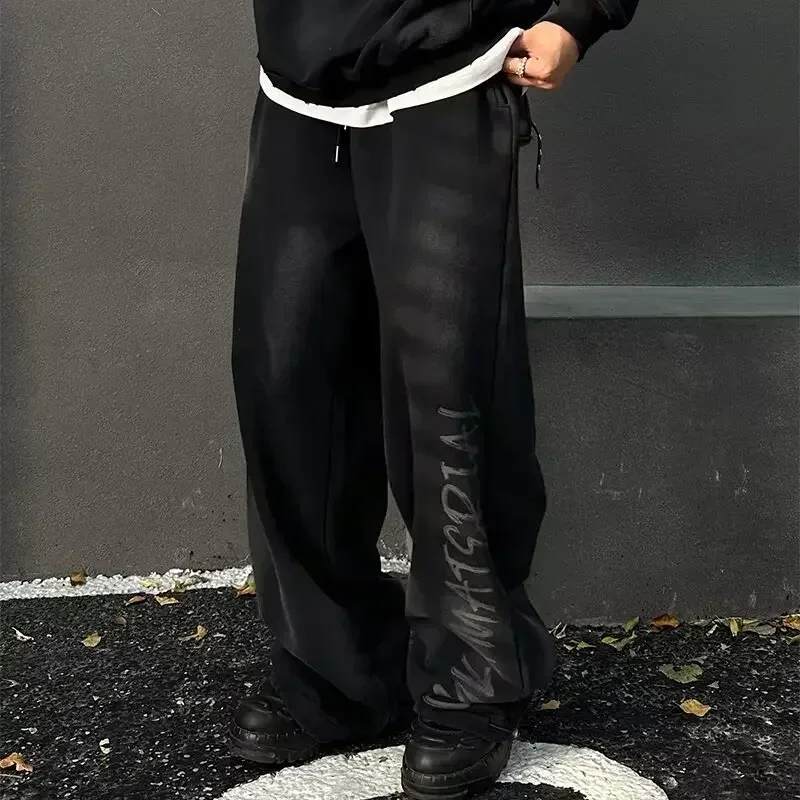 

Мужские широкие брюки в стиле ретро в стиле хип-хоп, осенние корейские модные свободные повседневные брюки и толстовка с капюшоном Y2k, уличная одежда