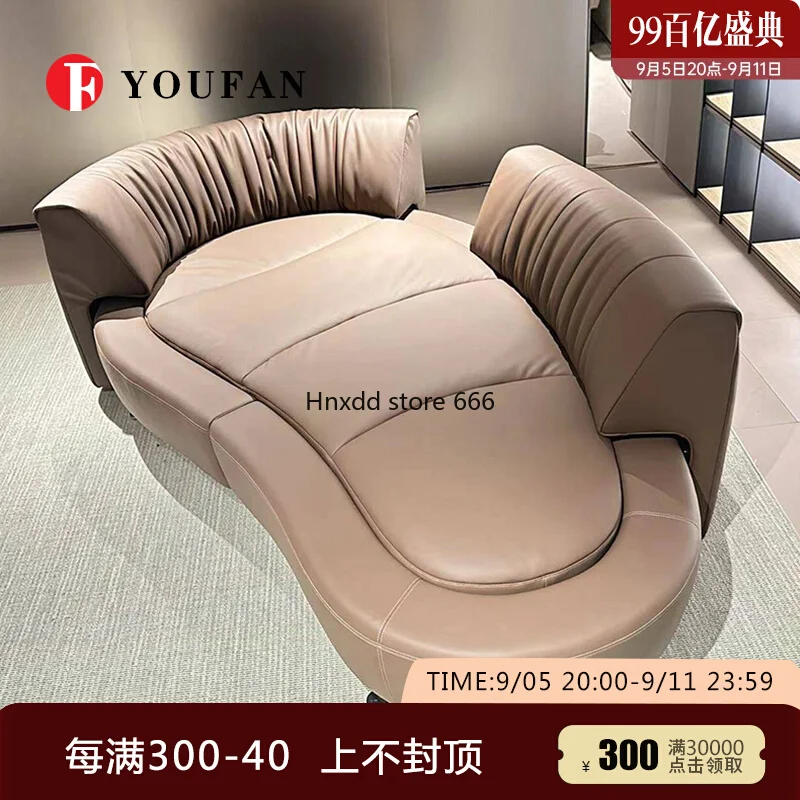 Track sofa 360 degree rotating movable backrest high-end leather sofa