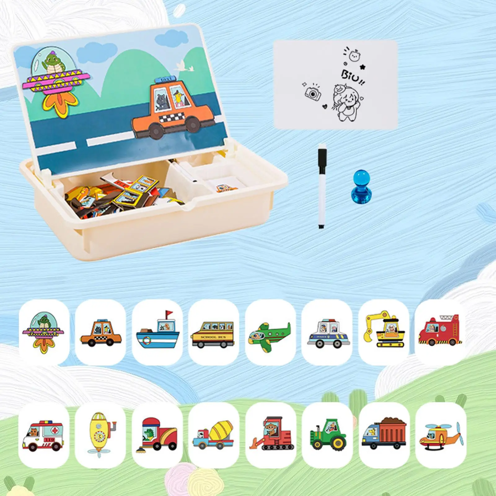 Boîte de Puzzle magnétique pour enfants en bas âge, jouets d'apprentissage, jeux de société de voyage avec étui de transport pour enfants d'âge préscolaire