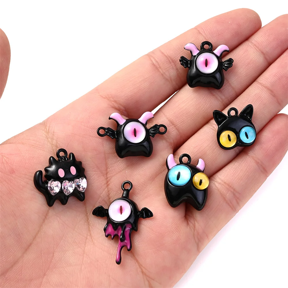 2/6Pcs Hot Selling Cute Quirky Black Cat Devil Monster Design Charms For Rings Necklace Bracelets Accessories Perfect Gift