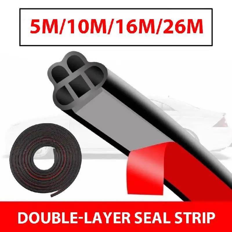 5m/10m/16m/26m Car Door Seal Strip Double Layer L-shaped Rubber Seal Strip Sound Insulation For Car Trunk SUV Door Hood Trunk