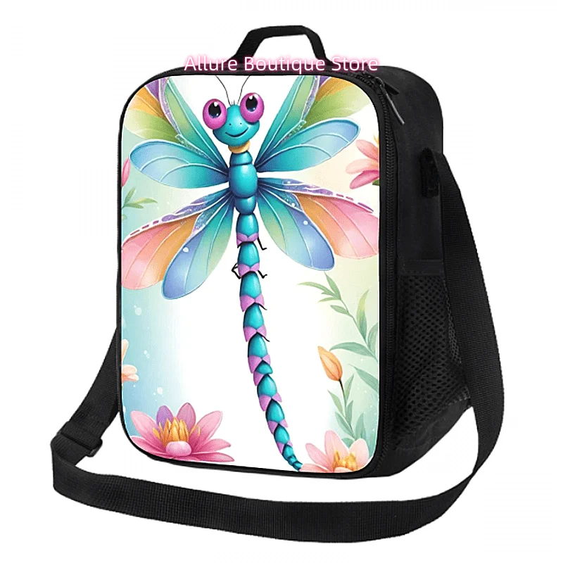 

Термосумка для обеда Kawaii Rainbow Dragonfly for Lotus, многоразовая портативная изолированная сумка для обеда с регулируемым ремнем для работы и офиса