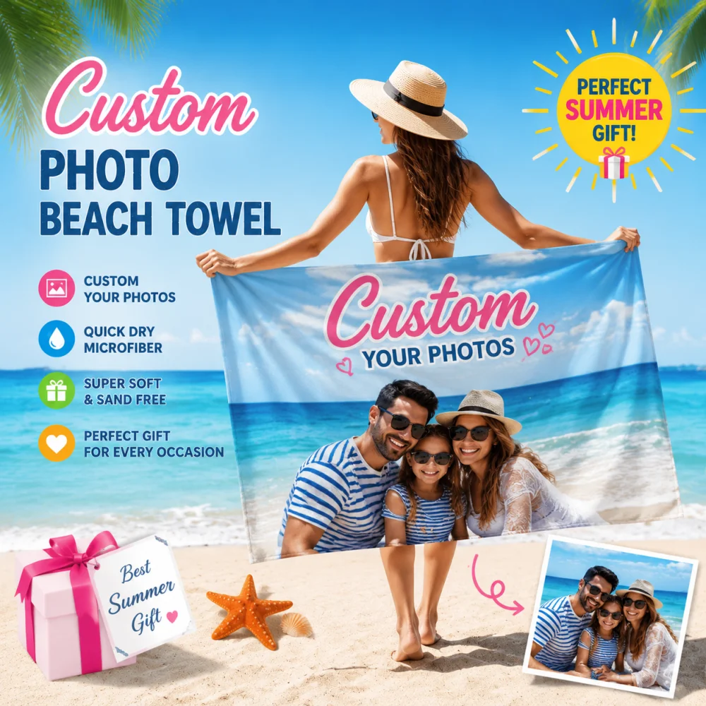 Custom Photo Beach Towel Personalized Picture Towel Microfiber Quick Dry Polyester Beach Blanket Summer Holiday Gift