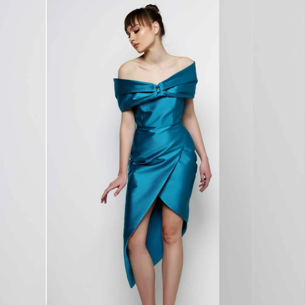 

Customized Intricate Pleat A-line Off-the-shoulder Hi-Lo Dresses Cocktail Dresses High Quality Sexy Sparkle Sizes Available Intr