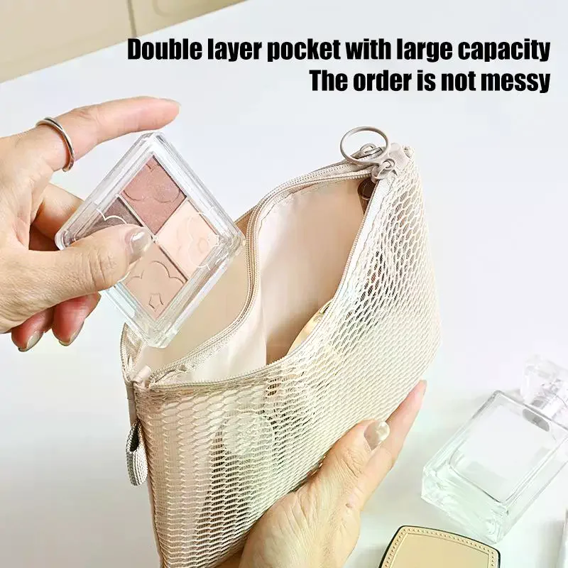 Travel Makeup Storage Bags Mesh Coin Purse Simple Portable Mini Bag Multi-purpose Square Bag Double-layer Zipper Card Holder