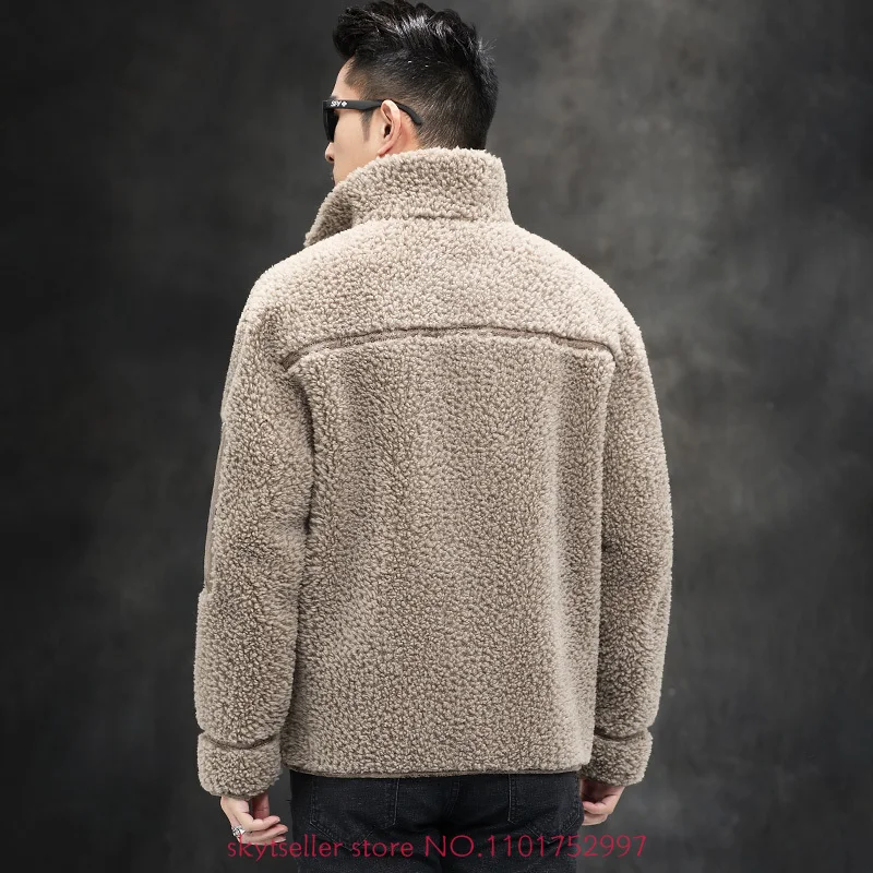 2022 Men's Autumn Winter New Double-sided Wear Jackets Male Stand Collar Sheep Shearing Coats Men's Genuine Wool Outerwear N19