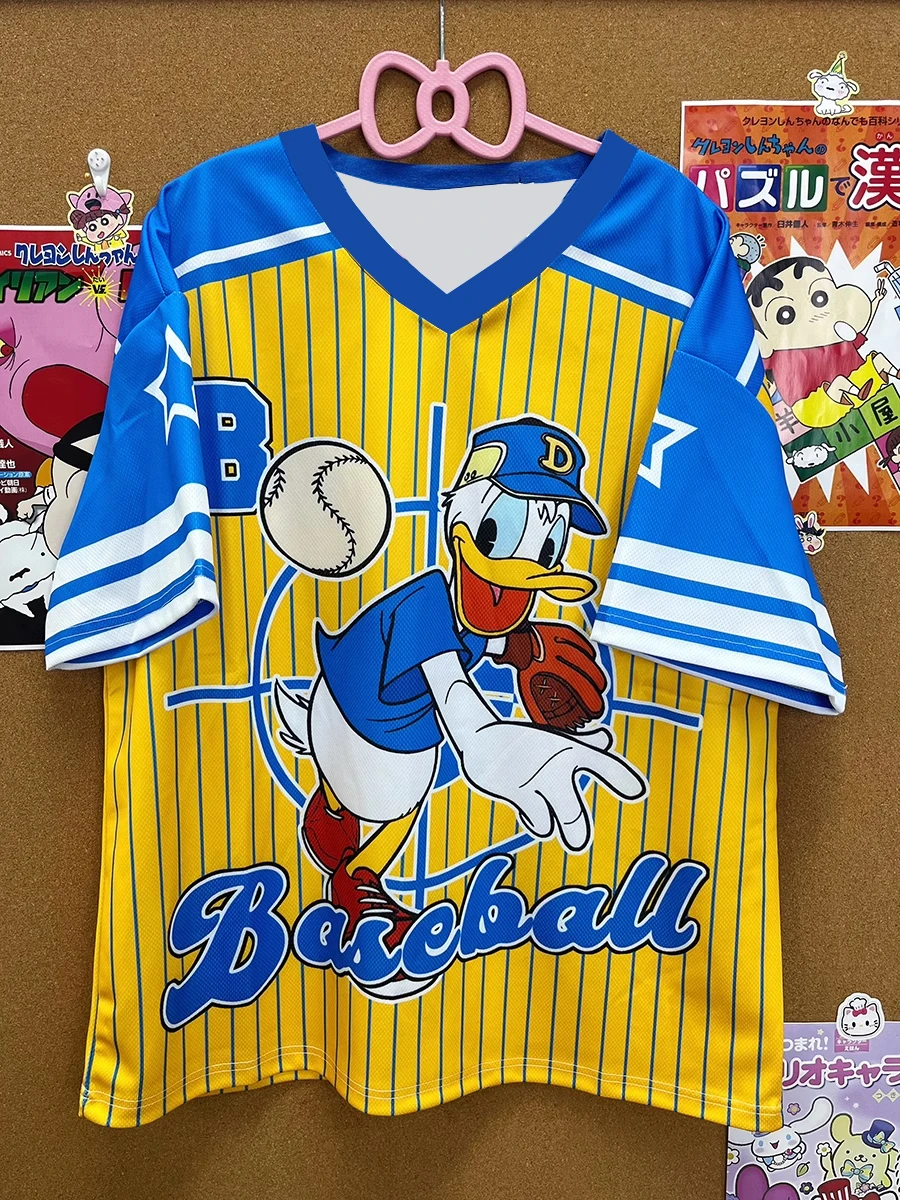 Disney Family Short sleeved Women V-neck Super Loose Casual Sweatshirt Donald Duck/Pooh BearS-3XL Fashion Short sleeved T-shirt