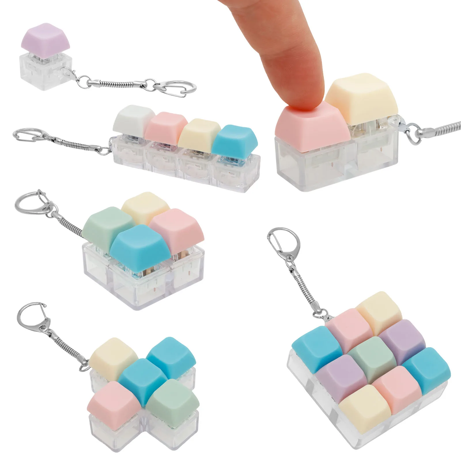 

6 шт., декомпрессионная игрушка-клавиатура с 9 клавишами для взрослых, антистрессовые игрушки для мальчиков и девочек, антистрессовая клавиатура на палец, брелок для игр