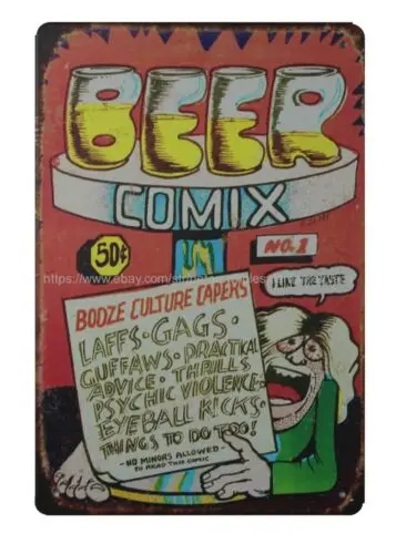 Beer Comix Booze Culture Capers metal tin sign in home decor