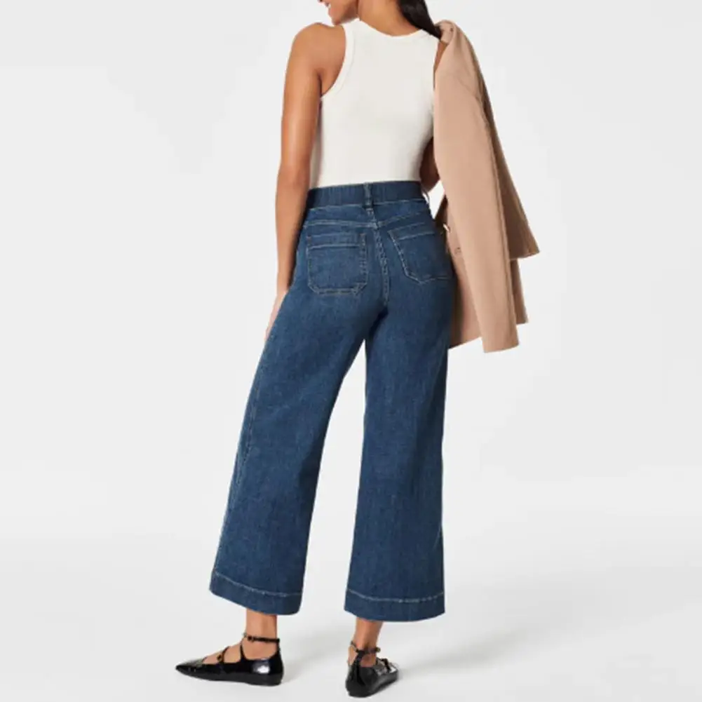 Nono pantaloni pantaloni in Denim a gamba larga a vita alta da donna alla moda con tasche elastiche in vita per il pendolarismo incontri Shopping gamba larga