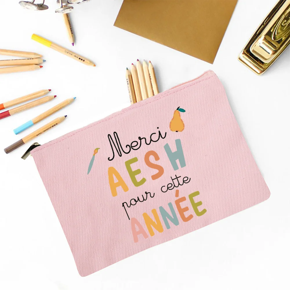 Merci AESH Printed Travel Neceser Cosmetic Pouch Makeup Bag Gifts for AESH Female Travel Toiletry Organizer School Pencil Bags