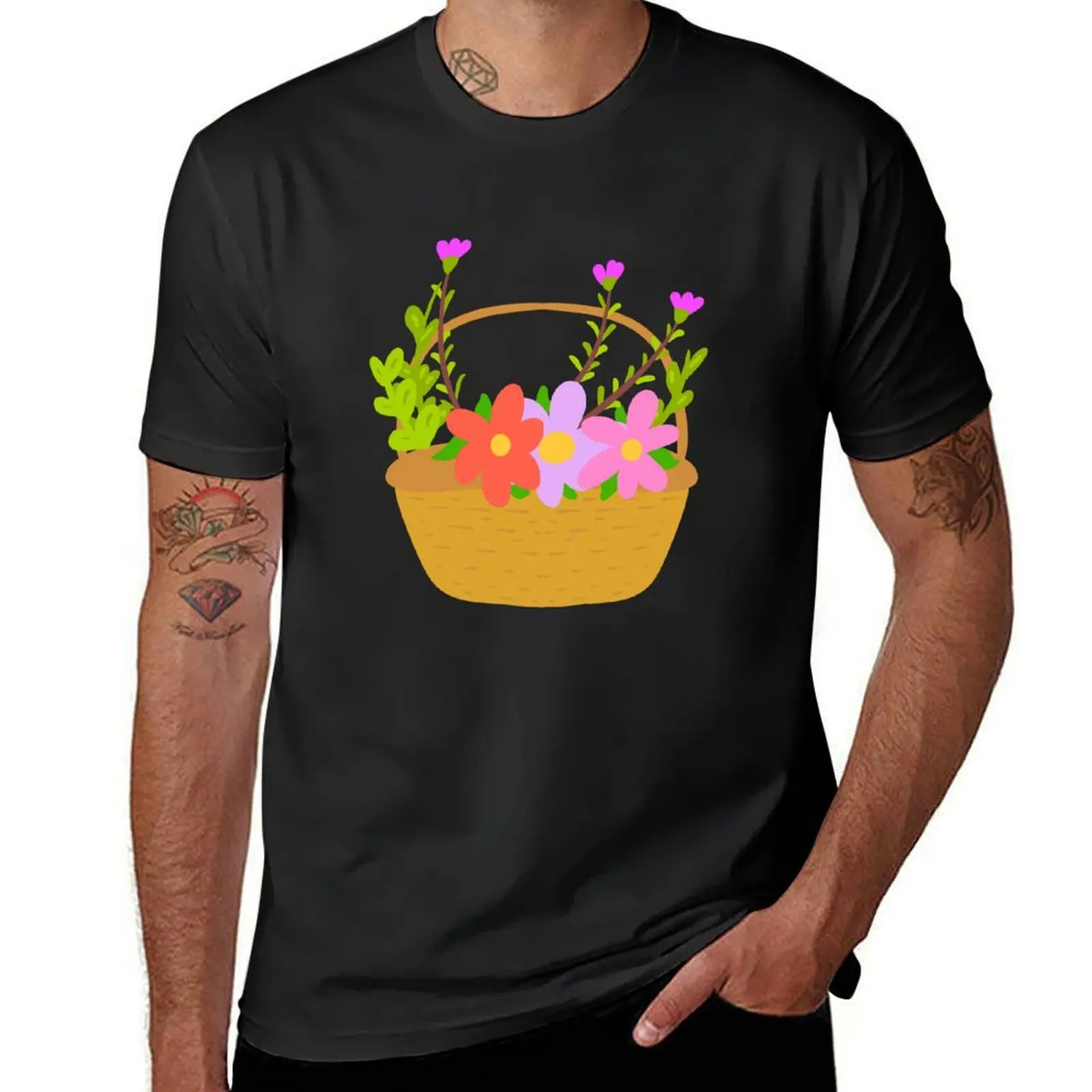 Easter basket with flowers T-Shirt korean fashion funnys cute tops mens plain t shirts