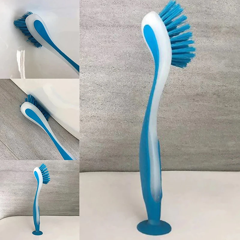 Multifunctional Pot Cleaning Brush Vertical Dishwashing Brush Kitchen Suction Cup Type Sink Cleaning Scrub Brush Long Handle