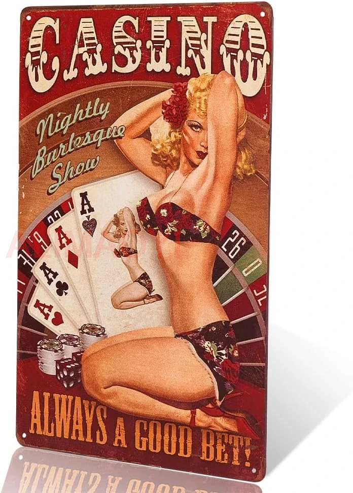 dingleiever-Casino Always A Good Bet Pin Up Girl metal sign Metal Decor Art Bar Pub Shop Store