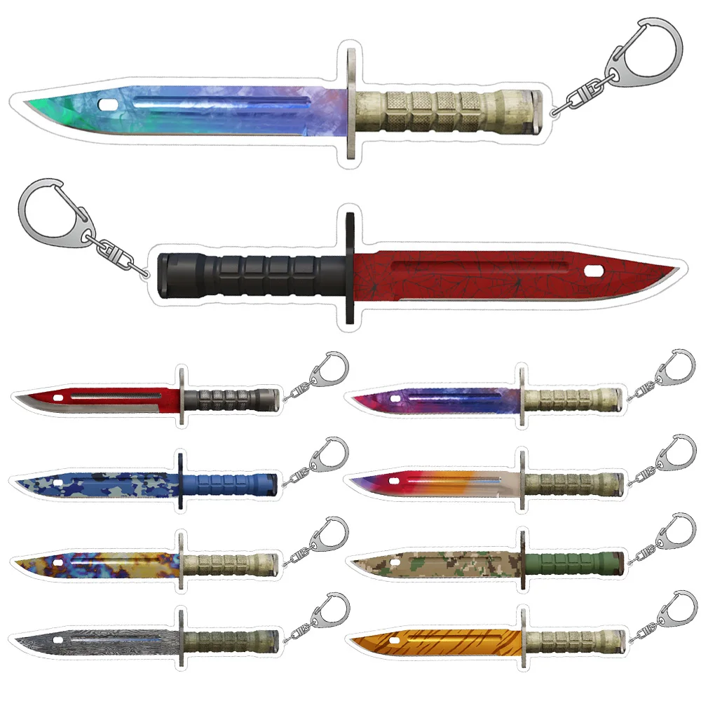 CS2 GO weapon Bayonet Gamma Doppler Marble Fade Slaughter Lore Tiger Tooth Skins acrylic keychain Bag pendant boys anime gift 