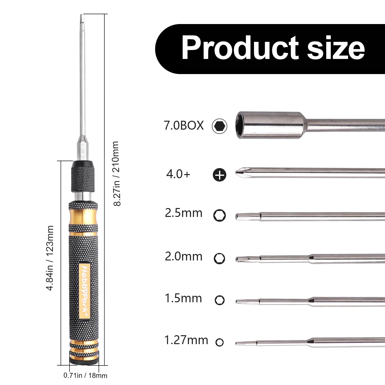 Hobbypark RC Hex Driver Bit Set 1.27/1.5/2.0/2.5mm Nut Driver Phillips 17mm Hex Wheel Wrench W/ Magnetizer Demagnetizer 6 in 1