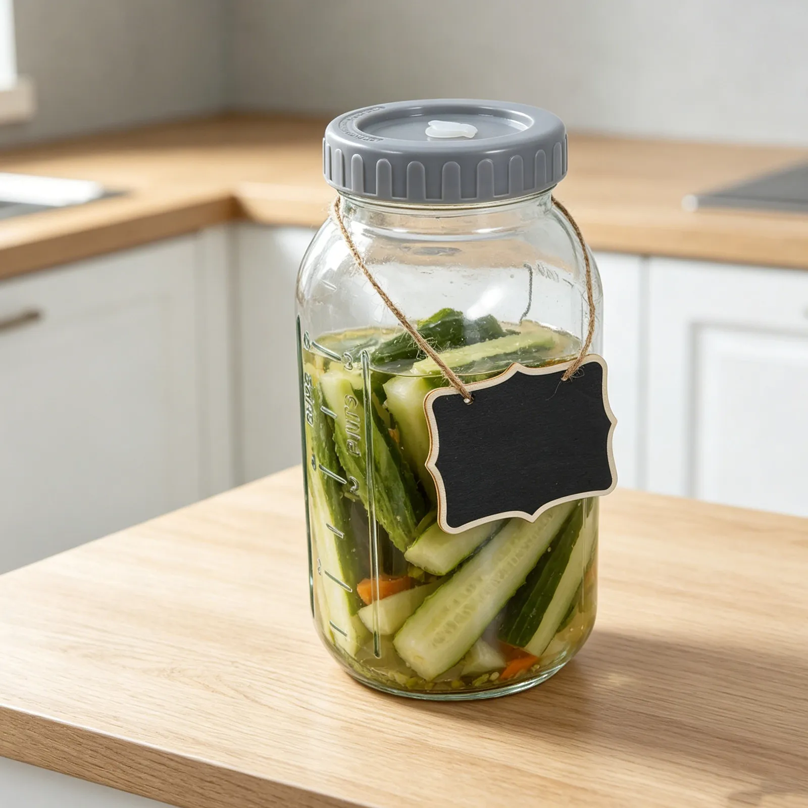 Large Glass Fermentation Jar Airtight Lid Wide Mouth Pickle Container with Measurement Mark for Sourdough Starter Kimchi