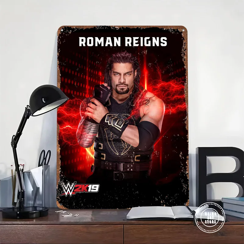Roman Reigns 2K19 Printed Posters Customizable Wall Art Retro Vintage Metal Tin Signs for Home Room Bar Accessories Wand Deko