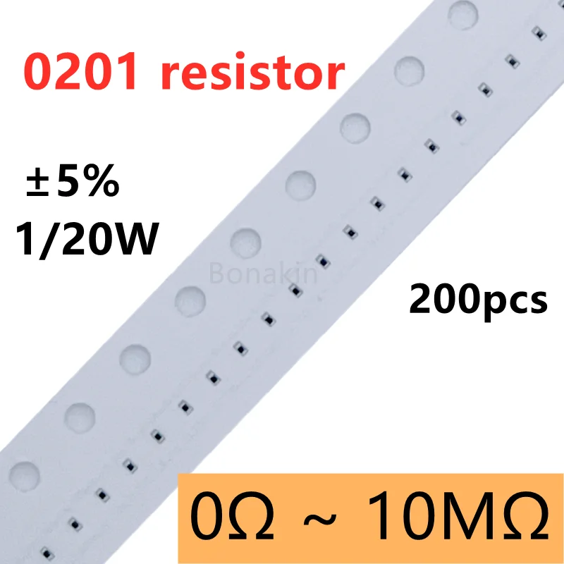 

200 шт. 0201 5% SMD резистор 0R10R20R22R100R120R200R330R470R510R1K1.5K2.2K3.3K4.7K5.1K10K12K15K20K22K30K47K51K100K200K510K1MΩ ohm