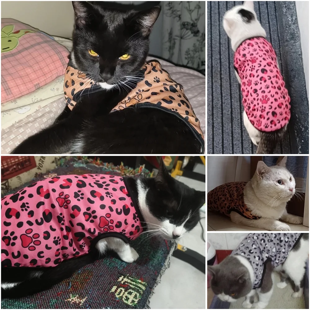 Haustier-Katzenweste mit Leopardenmuster, bequem, weich, ärmellos, Haustier-Shirt, atmungsaktiv, Katzenpullover für Sphynx-Kätzchen, Kitty, Welpen – Detail 7